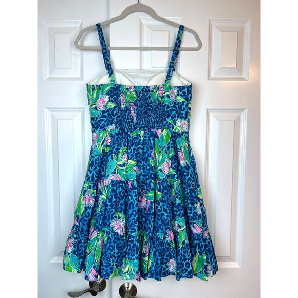 Lilly Pulitzer Women's Blue Floral Tropical Leopard Print Fit & Flare Sundress 4 - Picture 4 of 12